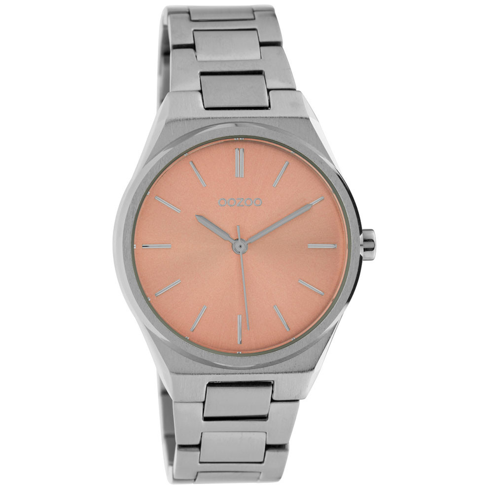 OOZOO C10341 Horloge Timepieces staal zilver- en rosekleurig 34 mm 1