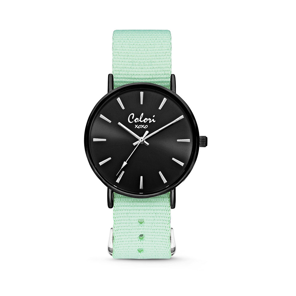 Colori XOXO 5 COL548 Horloge geschenkset met Armband - Nato Band - Ø 36 mm - Mint Groen / Zwart  1