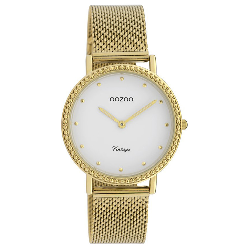 OOZOO C20054 Horloge Vintage Mesh goudkleurig-wit 34 mm 1