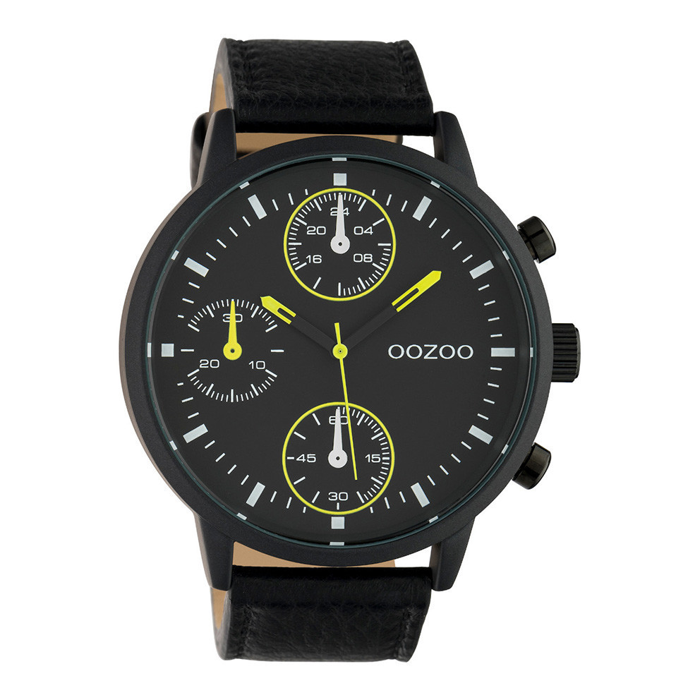 OOZOO C10534 Horloge Timepieces staal/leder geel-zwart 50 mm 1