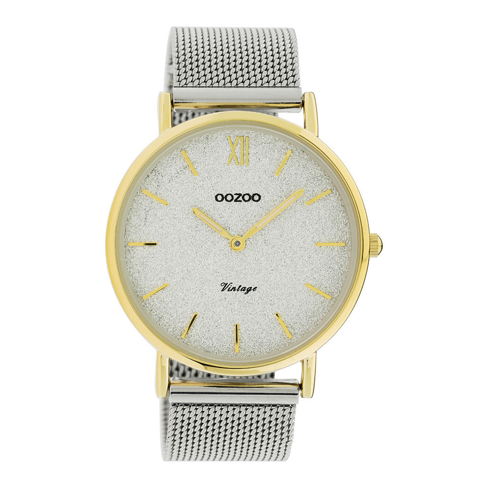 OOZOO C20117 Horloge Vintage Mesh zilver- en goudkleurig-glitter 40 mm 1