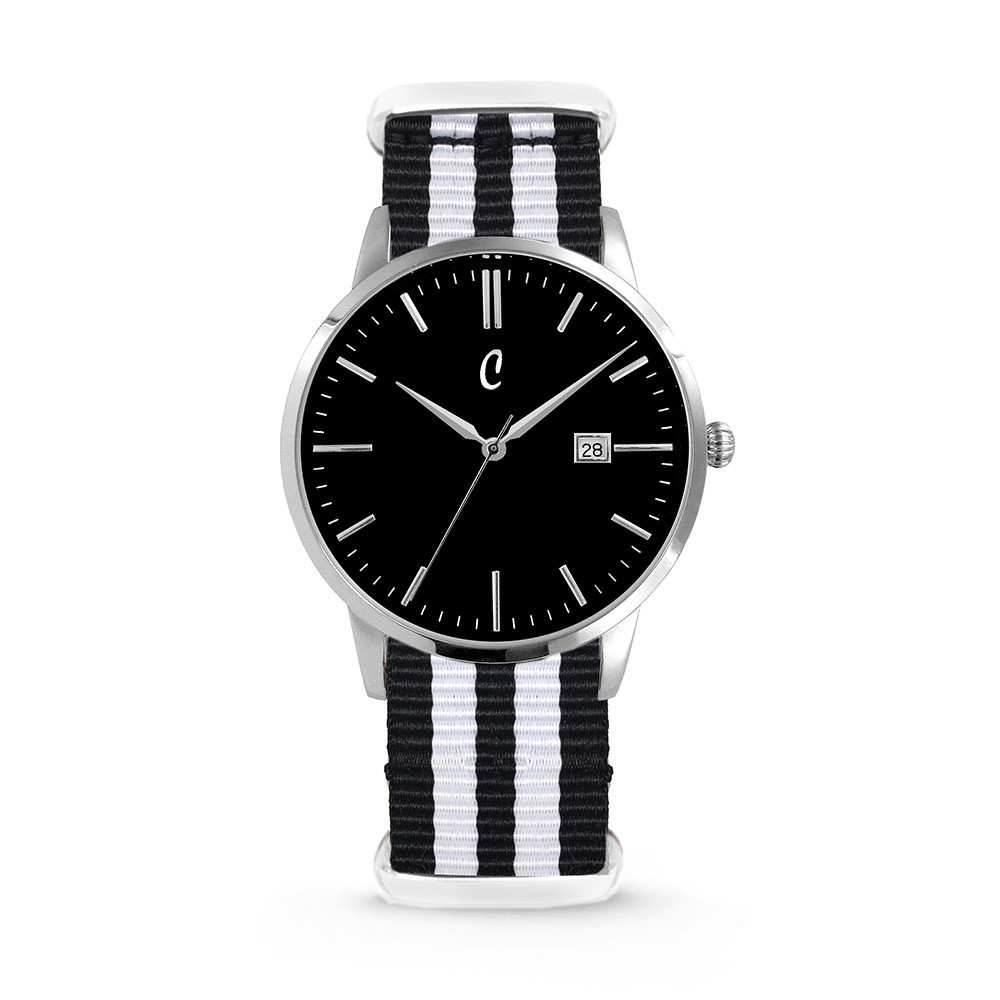 Colori Horloge Connaisseur staal/nylon zwart-wit 40 mm 5-COL498  1