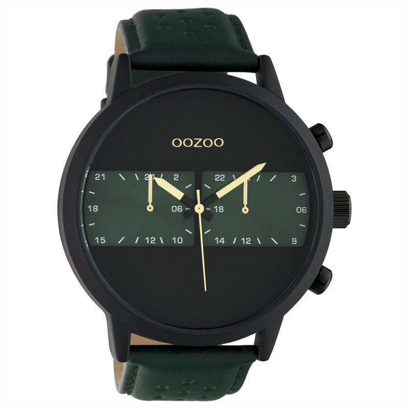 OOZOO C10517 Horloge Timepieces staal/leder green-black 50 mm 1