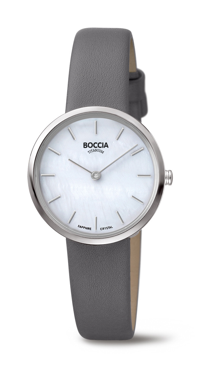 Boccia 3279-07 Horloge Titanium-Leder saffierglas grijs-wit 30 mm 1