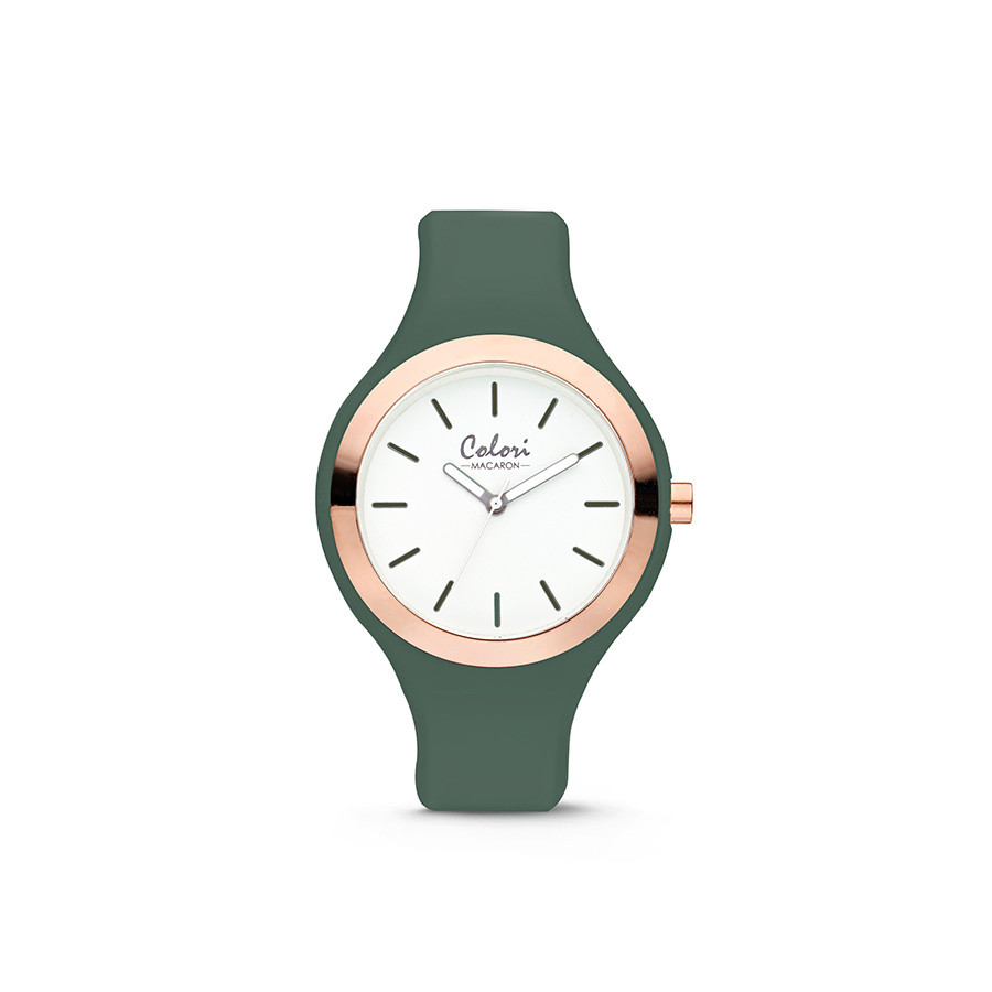 Colori Horloge Macaron staal/siliconen rosékleurig/groen 30 mm  5-COL510 1
