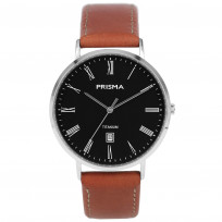 Prisma P.1486 Herenhorloge bruine lederen band 41 mm 1