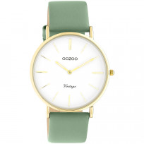 OOZOO C20255 Horloge Vintage staal-leder goudkleurig-groen 40 mm 1