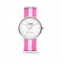 CO88 Horloge staal/nylon wit/roze 36 mm 8CW-10025  1