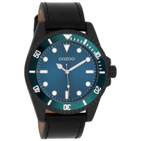 OOZOO C11118 Horloge Timepieces staal-leder zwart-blauw 44 mm 1
