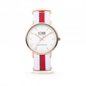 CO88 Horloge staal/nylon rosé/wit/rood 36 mm 8CW-10028  1