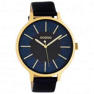 OOZOO C10568 Horloge Timepieces staal-leder donkerblauw-goudkleurig 44 mm 1