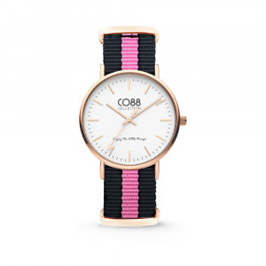 CO88 Horloge staal/nylon rosékleurig/zwart/roze 8CW-10033  1