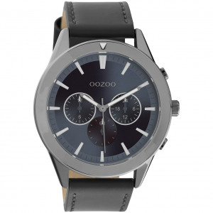 OOZOO C10803 Horloge Timepieces staal-leder titaniumgrijs-blauw 45 mm 1