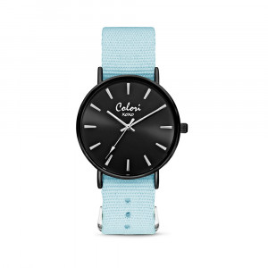 Colori XOXO 5 COL546 Horloge geschenkset met Armband - Nato Band - Ø 36 mm - Licht Blauw / Zwart  1