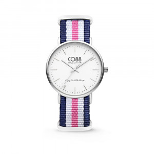 CO88 Horloge staal/nylon blauw/wit/roze 36 mm 8CW-10029  1
