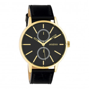 OOZOO C10589 Horloge Timepieces staal/leder goudkleurig-zwart 42 mm 1