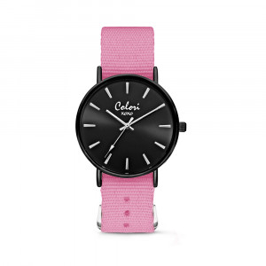 Colori XOXO 5 COL558 Horloge geschenkset met Armband - Nato Band - Ø 36 mm - Roze / Zwart  1